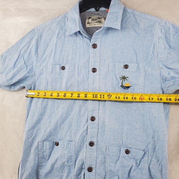 Howler Brothers Voyager Shirt Men SMALL Chambray 4 Pocket Embroidered Denim - Picture 5 of 9